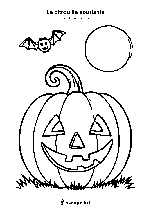 Aperçu de la citrouille souriante à colorier, première page du PDF Halloween