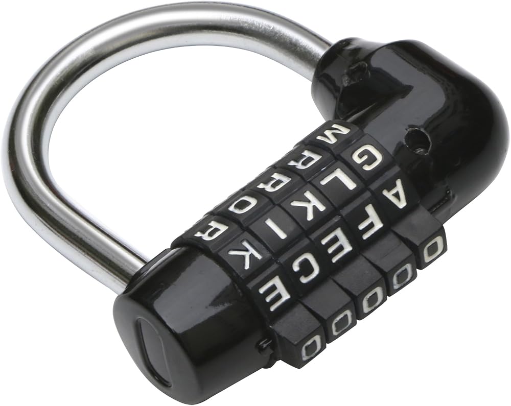 Combination padlock with five letter wheels