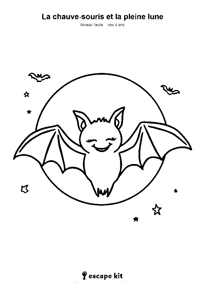 Coloriage de chauve-souris devant la pleine lune à imprimer pour Halloween
