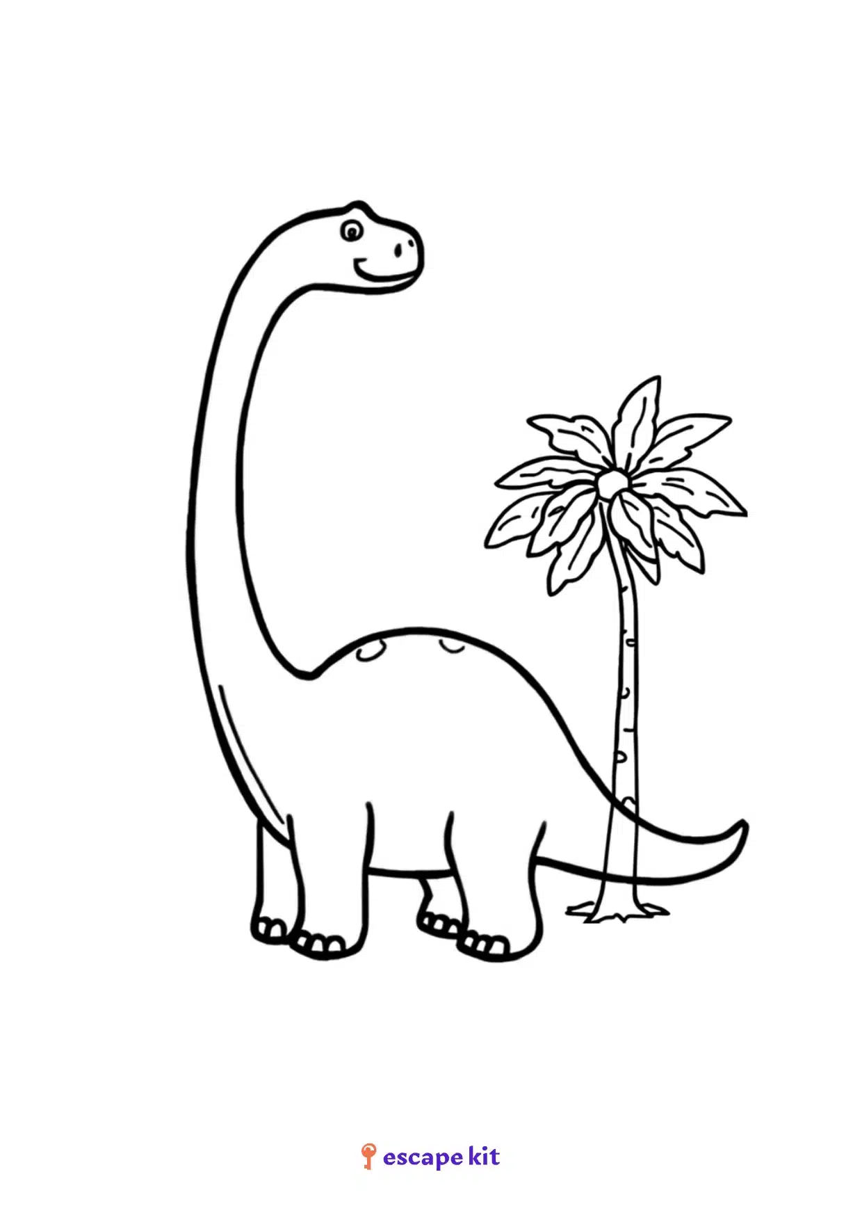 Coloriage Diplodocus à imprimer : long cou et palmier