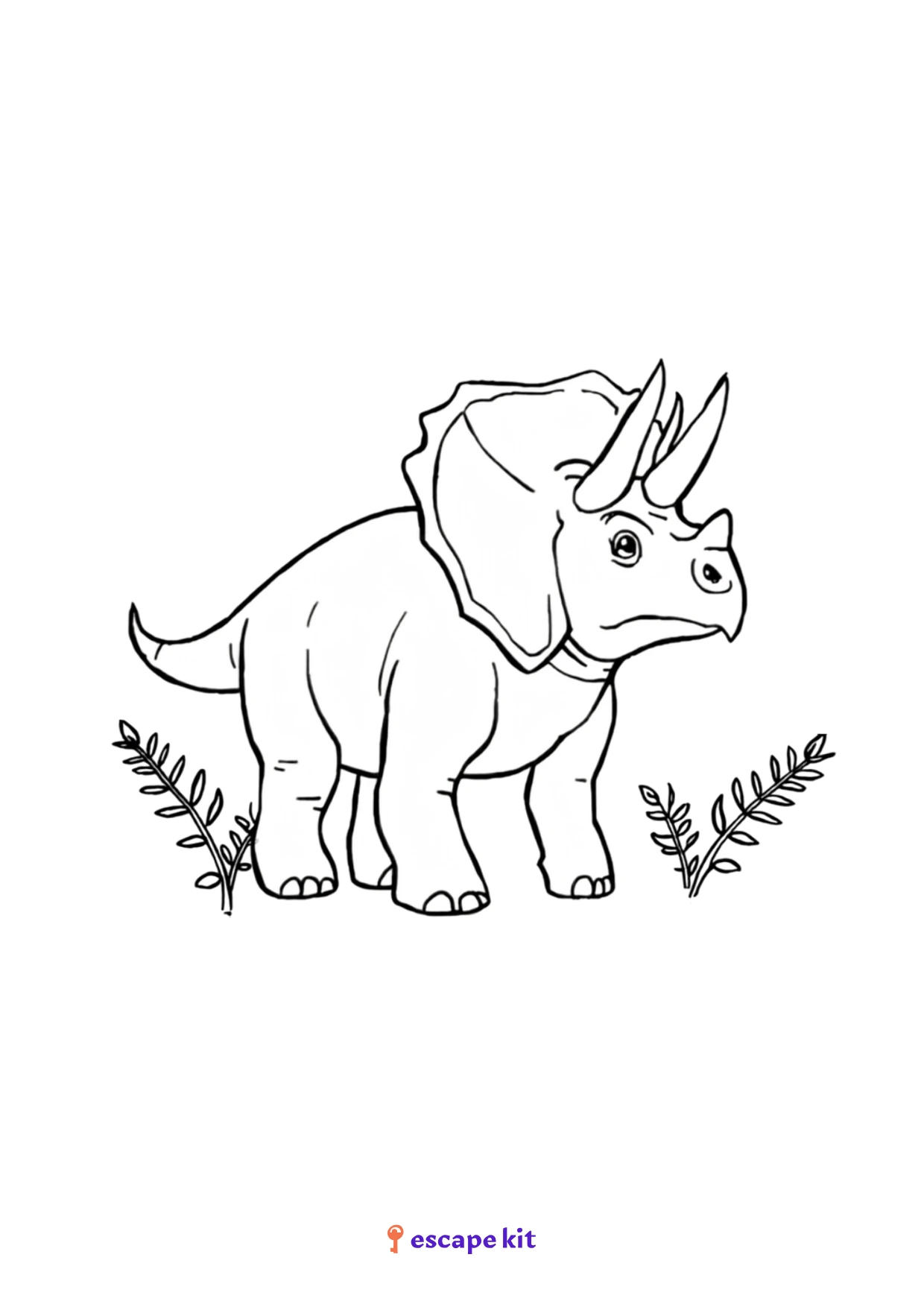 Coloriage Tricératops à imprimer : collerette et trois cornes