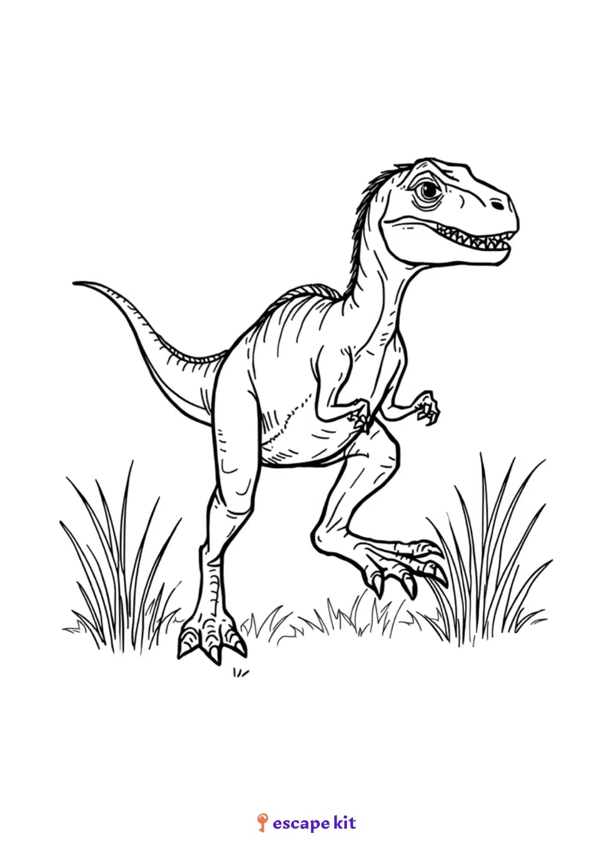 Coloriage Vélociraptor à imprimer : raptor en course dans les hautes herbes